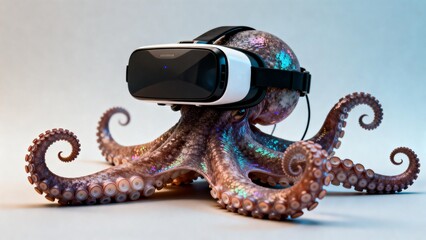 Octopus wearing virtual reality headset