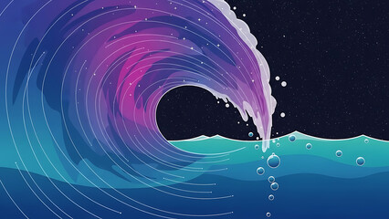 cosmic wave abstract illustration of an ocean current merging with a starry galaxy for scientific technological and digital concepts.