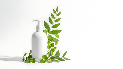 White Pump Bottle with Green Leaves