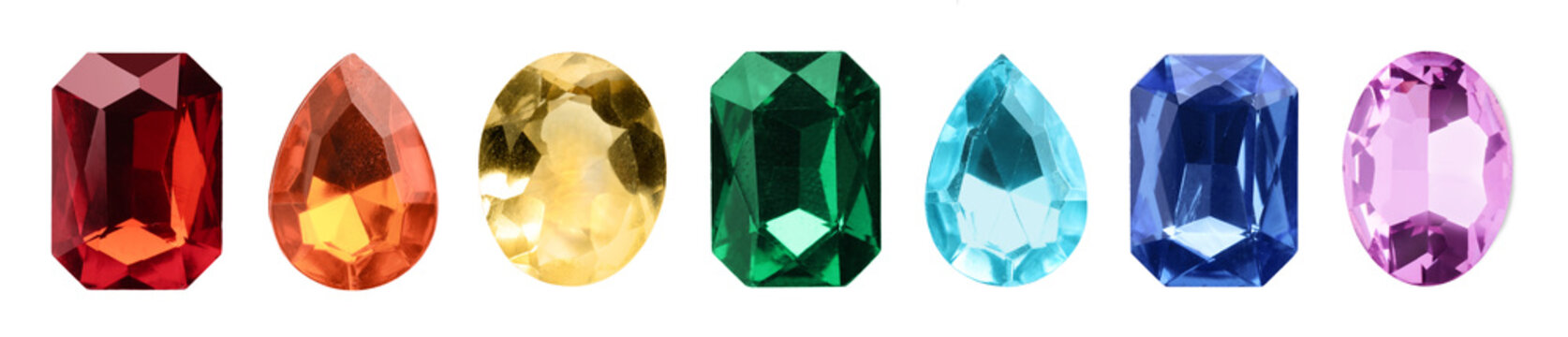 Set of bright gemstones isolated on white