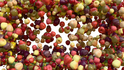 Parallax apple frame: 3D background with depth featuring 12 varieties like Fuji and Black Oxford - Photorealistic food border floating in created by 3D render parallax depth or Stereoscopic ACES 2.0.
