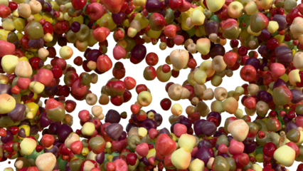 Parallax apple frame: 3D background with depth featuring 12 varieties like Fuji and Black Oxford - Photorealistic food border floating in created by 3D render parallax depth or Stereoscopic ACES 2.0.