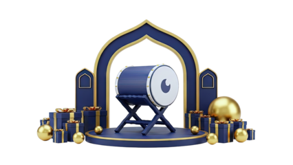 Islamic Celebration Display with Drum, Gifts, and Golden Orbs