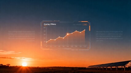 Solar panels and energy efficiency graph at sunset