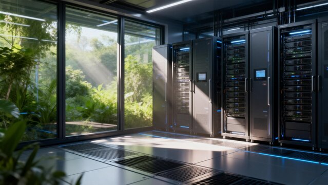 Server room with greenery view - Powered by Adobe