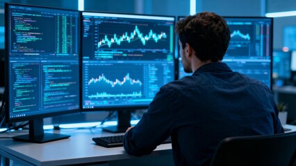 Person working on computer with multiple screens