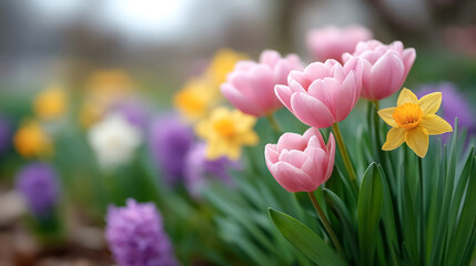 Spring garden blossoms with colorful flowers creating a vibrant landscape for seasonal inspiration