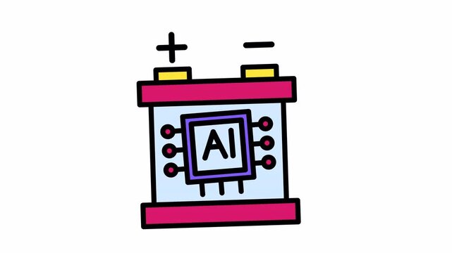 Hand-drawn AI Chip Battery Icon. Artificial Intelligence Power Source Concept Doodle Illustration for Energy and Technology.