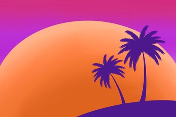 ピンクとオレンジのサンセットとヤシの背景素材