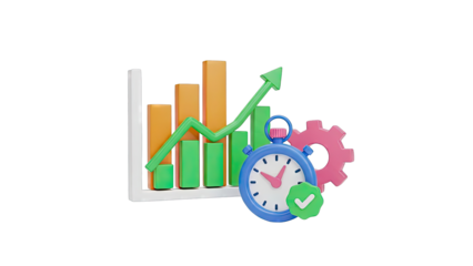 3D Growth Chart, Stopwatch, and Gear Icons