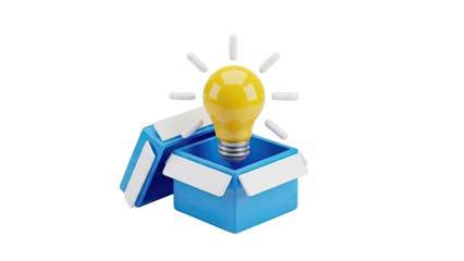 Light bulb emerging from a blue box, symbolizing a new idea