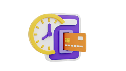 3D Icon: Clock, Credit Card, and Mobile Payment
