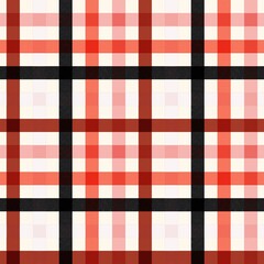 Pola kotak-kotak (plaid) yang mulus dan berulang dalam nuansa merah, hitam, dan krem. 