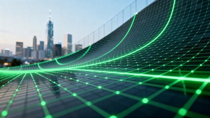 Digital grid over city skyline