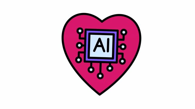 AI Heart Processor Icon: Artificial Intelligence Love and Technology Concept on White Background