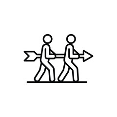 Two figures pulling an arrow in opposite directions representing conflict