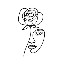 Abstract face and rose a minimalist continuous line drawing illustration