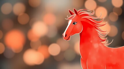 Red horse illustration, watercolor, zodiac, year of the horse, new year's card, blurred bokeh effect, sharp subject focus, soft background. Chinese New Year, 2026.