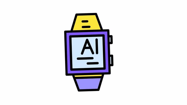 Colorful Cartoon Smartwatch Icon Displaying AI - Modern Wearable Technology and Artificial Intelligence Concept