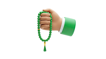 Hand Holding Green Prayer Beads