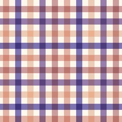 Seamless vector pattern of a classic gingham or plaid check in pastel colors of beige, peach, brown, and purple