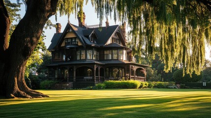Historic house in a sunny garden