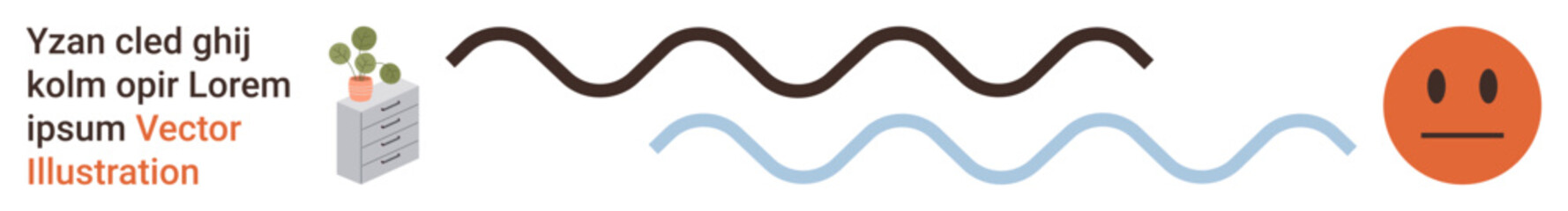 Fototapeta premium Communication, emotional expression, abstract design, editorial concepts, visual storytelling, symbolic . An orange emoticon, wavy lines and a text block. Communication and emotional expression