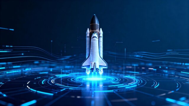 Space shuttle launch in digital environment