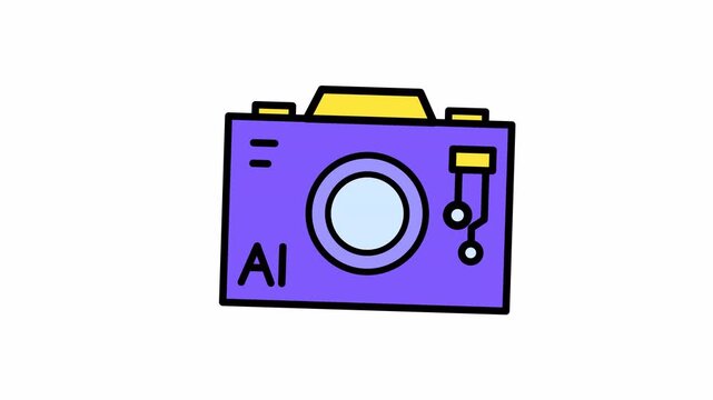 AI-Powered Camera Icon with Circuit Board Detail, Modern Flat Design Illustration for Smart Photography Technology