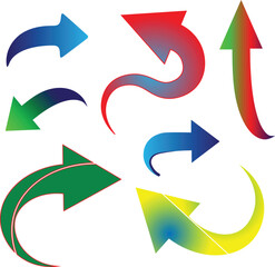 A colorful collection of diverse gradient arrows pointing in multiple directions isolated on transparent background