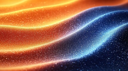 Obraz premium Abstract Flowing Waves Of Orange And Blue Glitter Particles In Dynamic Motion