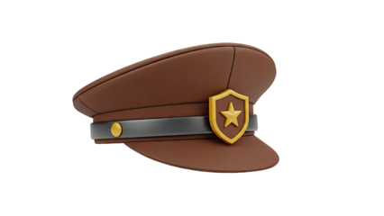 Brown Officer's Cap with Gold Star Badge