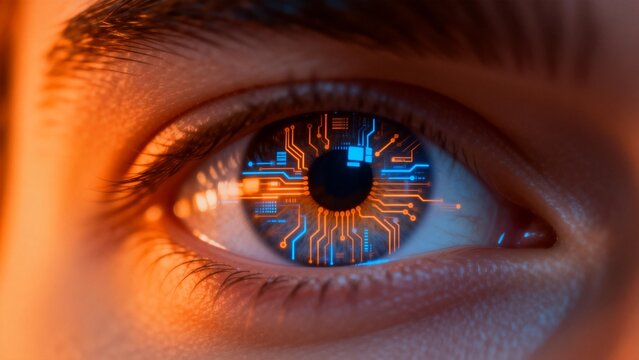 Human eye with circuit pattern - Powered by Adobe