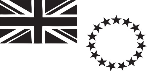 Cook islands flag with union jack and southern cross stars circle black and white banner graphic