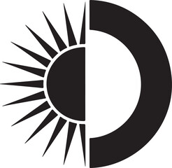 Sun and moon celestial balance symbol monochrome icon for day and night cycle concepts on transparent