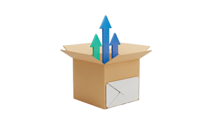 Cardboard Box with Growing Arrows