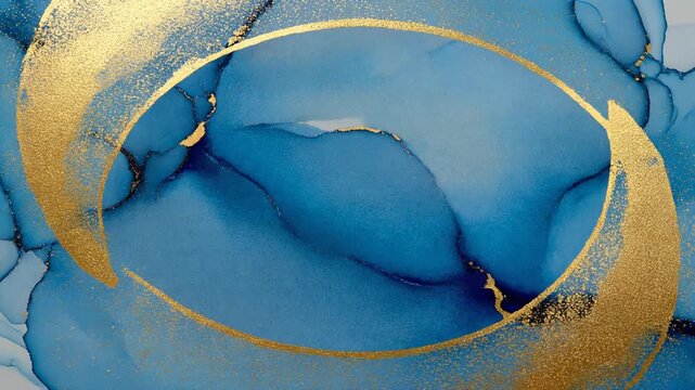 Abstract blue and gold circle motion background video.