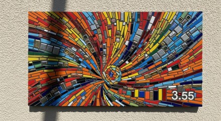 Vibrant mosaic artwork radiates kaleidoscopic energy with an abstract radial design display