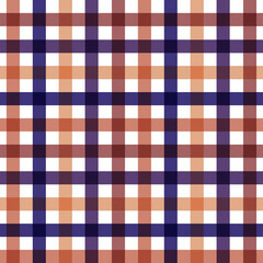 Seamless autumn plaid pattern in warm brown, orange, and blue tones, ideal for fabric, textiles, home decor, or seasonal designs