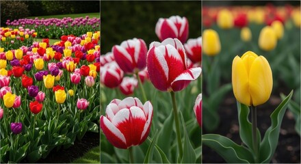 Vibrant tulip flower collage showcasing spring bloom colors and textures showcasing floral splendor