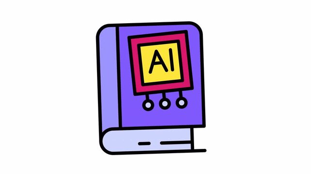 Artificial Intelligence Book Icon: Digital Learning, Machine Learning, and AI Education Outline Illustration
