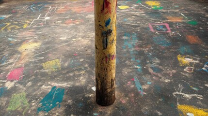 Painted Playground Floor Post in Outdoor Play Area