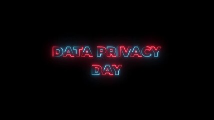 Glowing neon red and blue color Data Privacy day icon animation on black background.