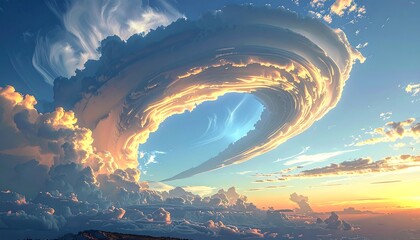 Spectacular daytime cloud formation with vibrant colors in the vast sky