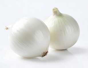 Two white onions on a bright white background