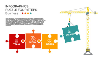 4-step infographic Teamwork motivates business growth. Editable vector for presentations.