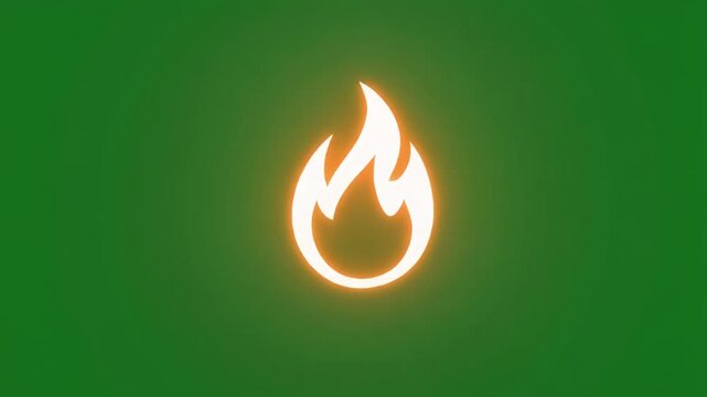 A glowing flame icon centered on a solid green background viewed directly