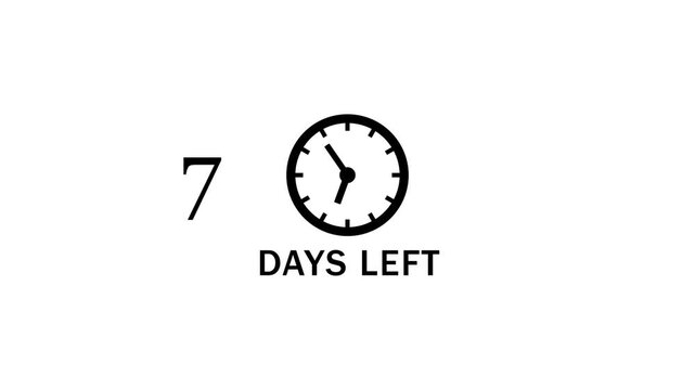 12 Days left countdown clock  icon animation. Countdown timer clock animation.