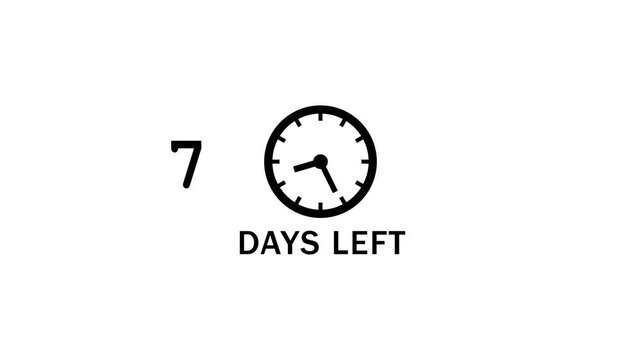 13 Days left countdown clock  icon animation. Countdown timer clock animation.