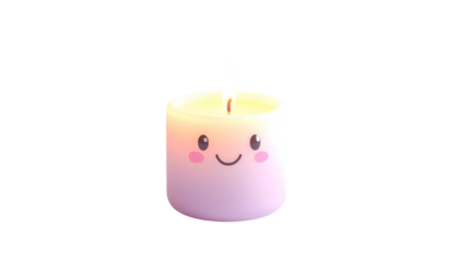 Animated, smiling cartoon candle with rosy cheeks and a small, flickering flame